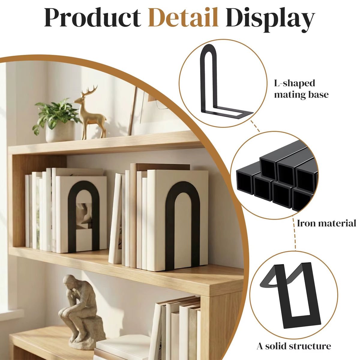 Cozyn Hematite Iron Bookends, Set of 6